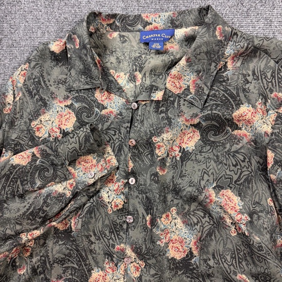 Charter Club 100% Silk Womens Floral Paisley Button Blouse Vintage Size 22W - Picture 1 of 8